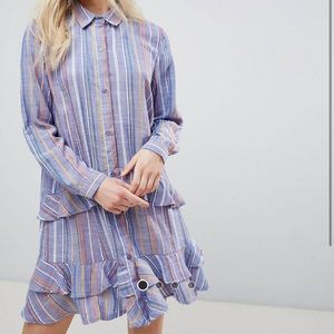 Button front shirt dress with ruffles